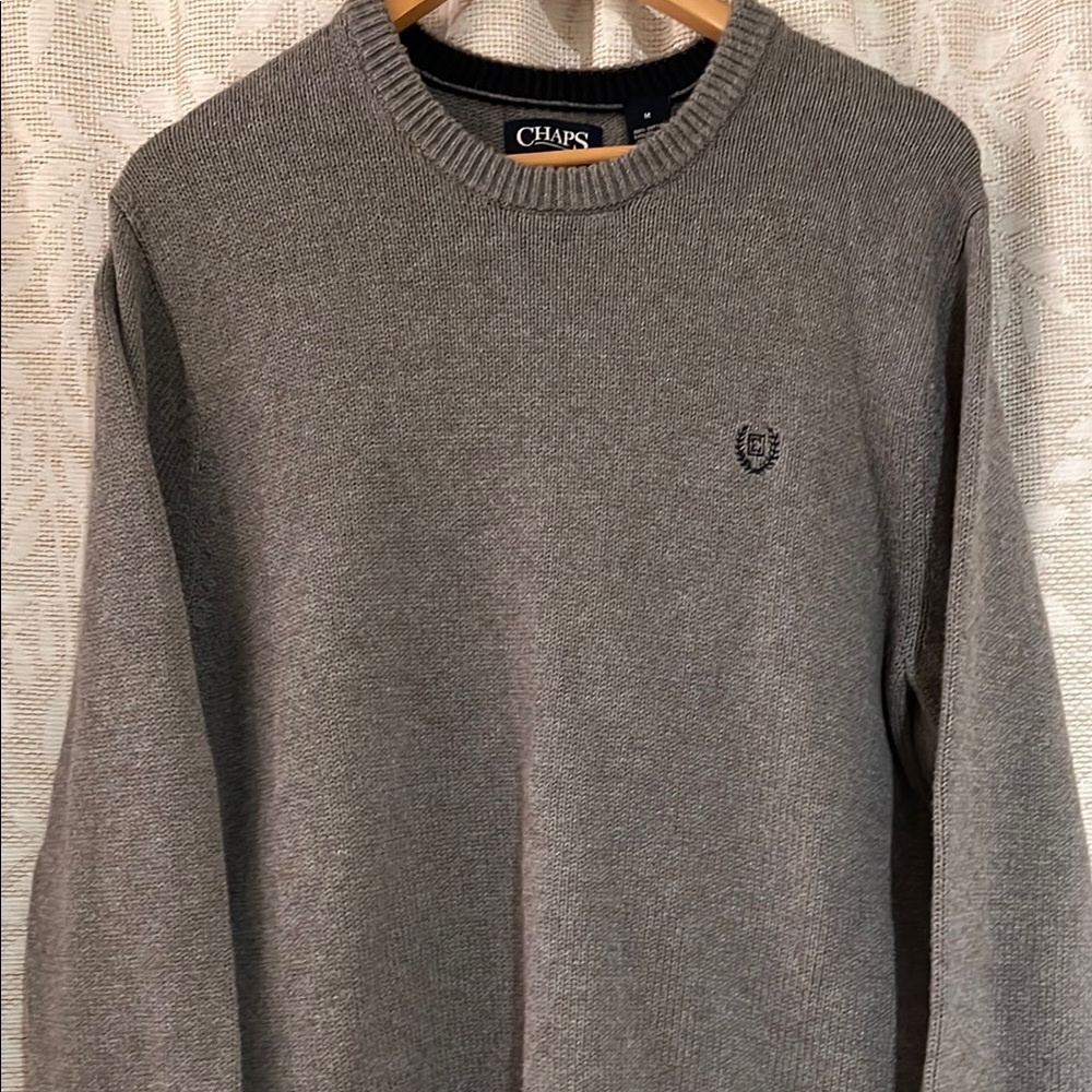 Chaps Gray Crewneck Sweater with Embroidered Logo